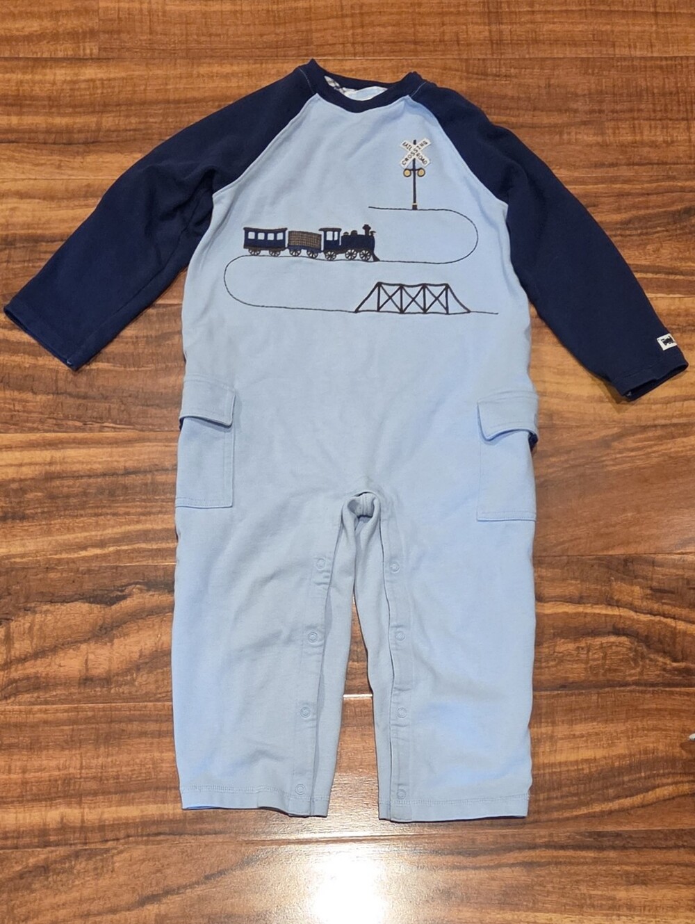 Janie and Jack EUC 3T Blue Train One-Piece Romper
